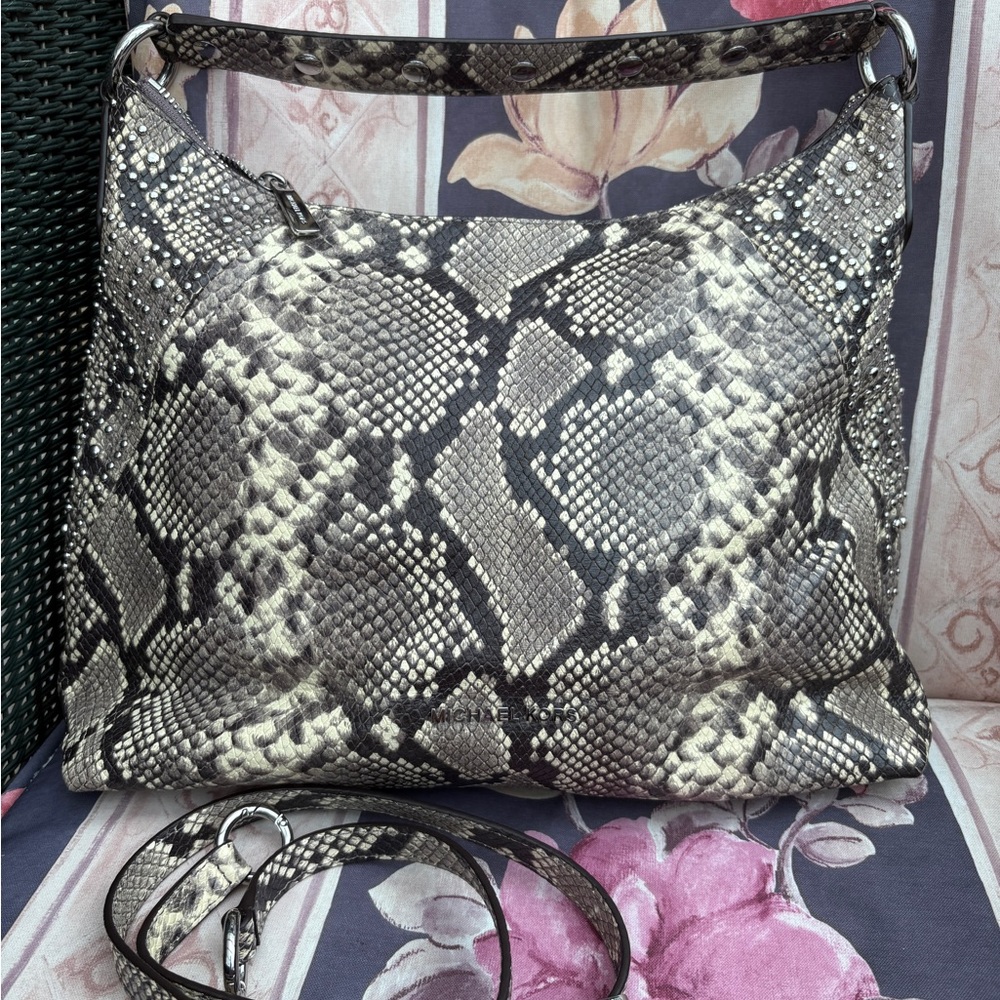 Michael Kors Black and Gray and cream Snakeskin Shoulder Bag